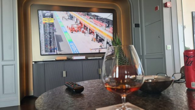 Watching the Hungarian Formula 1 race in the cigar lounge