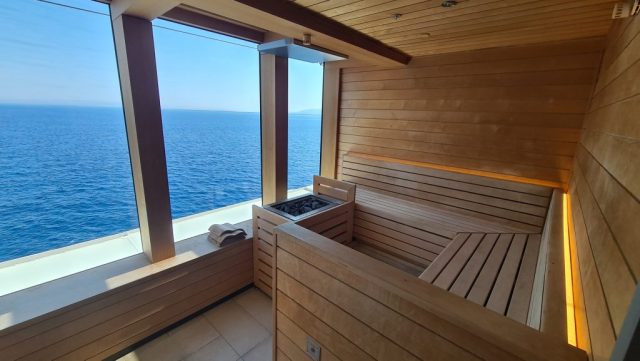 The sauna in the spa with a nice view